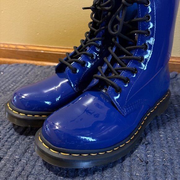 Dr. Martens 1460 Women's Patent Leather Lace Up Boots in Blue Women's Size 10 - Picture 2 of 8